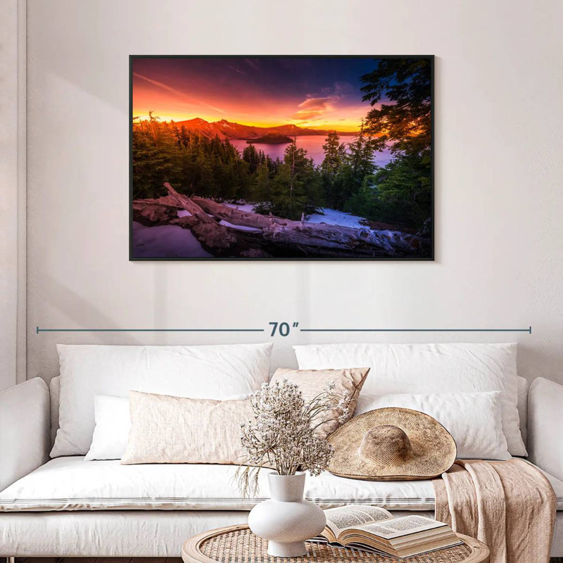 Majestic Crater Lake Sunset, Cadre flottant noir, 43 po x 29 po