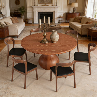 Otelia Round Solid Wood Dining Table Chairs Sets For 4