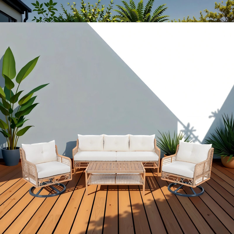 Ensemble de meubles de patio 4 pièces avec chaise pivotante beige, Beige, Naturel