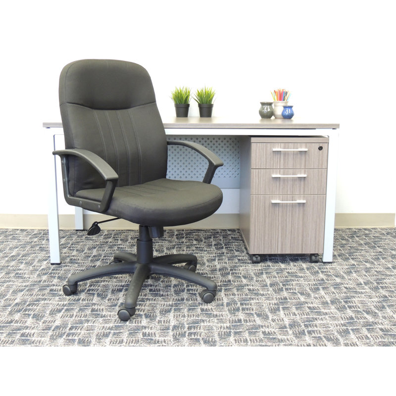 Ergonomic Executive Swivel Office Chair with Lumbar Support, Black Fabric and Wood