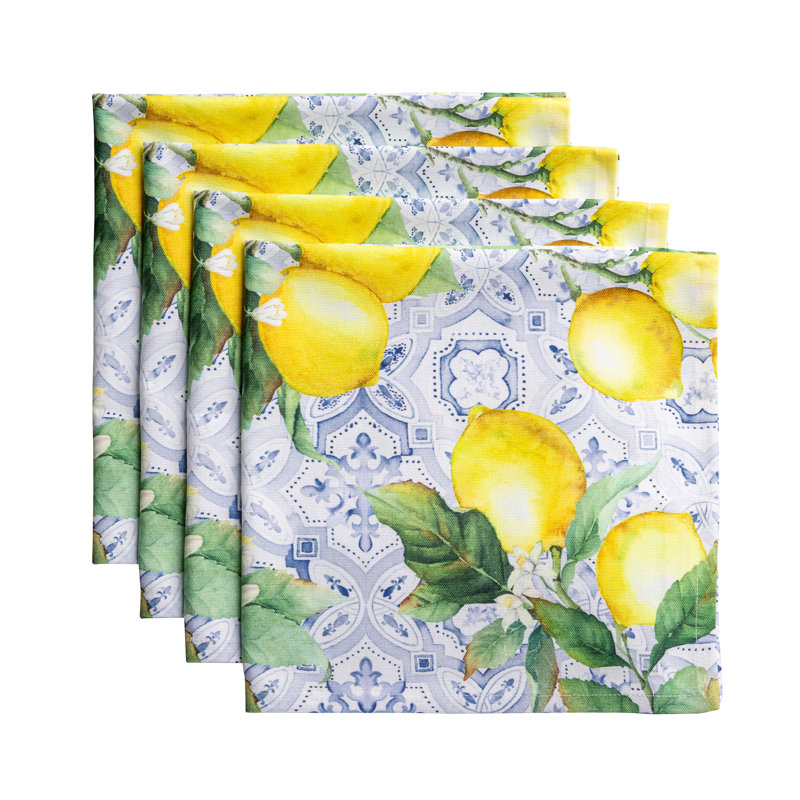 Maison d' Hermine Cloth Napkins Set of 4 100% Cotton Everyday Reusable Square Napkins Cloth Washable Dinner Party Wedding Restaurant Valentines Day Decorations Spring/Summer (Citrus, 20" x 20")