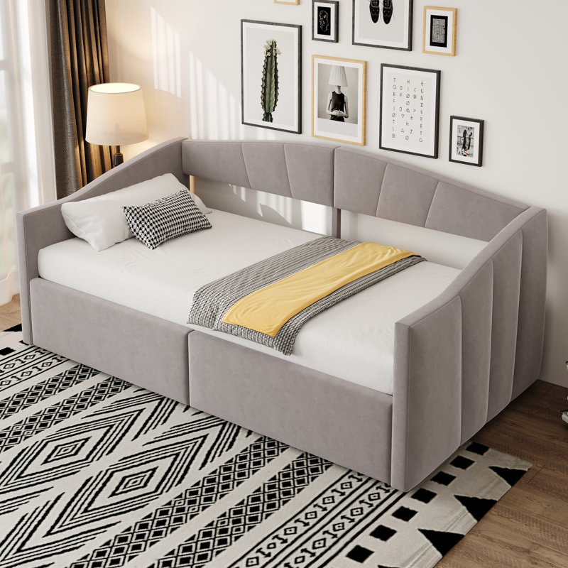 Daybed With Hydraulic Storage & Drawers, European Single (90 x 200 cm), Light Grey