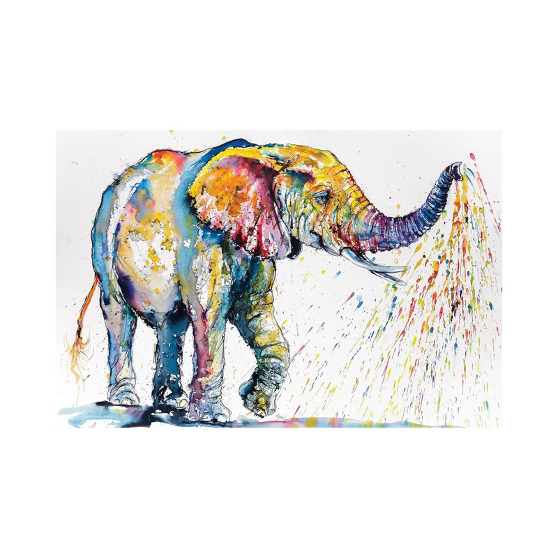 Playing Colourful Elephant by Anna Brigitta Kovacs - Wrapped Canvas Painting, 45.72 cm H x 66.04 cm W x 1.91 cm D