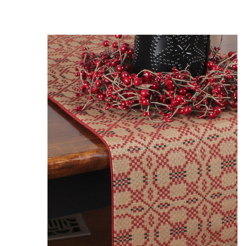 Koven Runner Everyday Jacquard Table Runnner, Red Black Oat