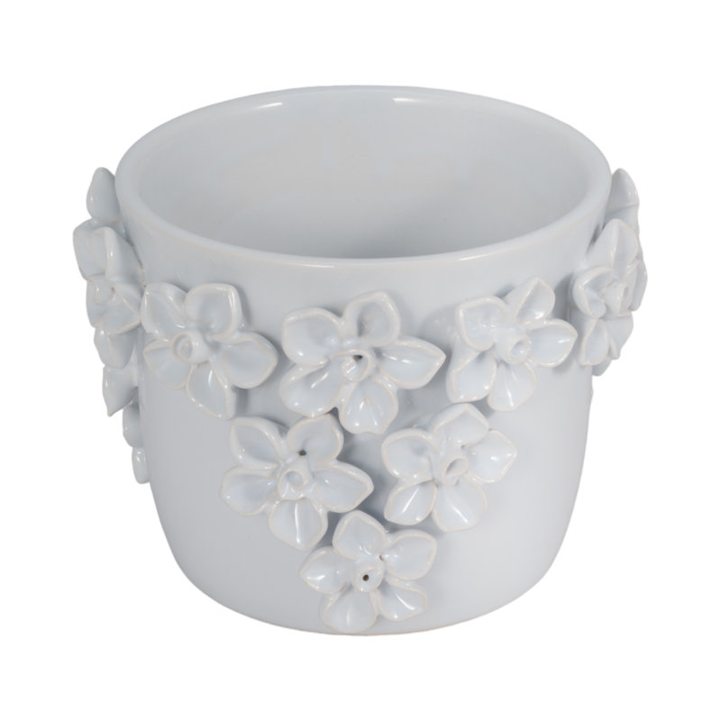 Sagebrook Home 7" Floral Applique Planter, White, 5" H x 6" W x 6" D, White