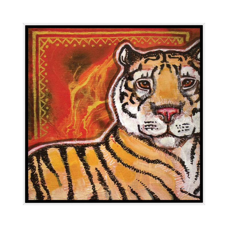 Tiger by Lynnette Shelley - Painting on Canvas, 45.72 cm H x 45.72 cm W, White Floater Frame