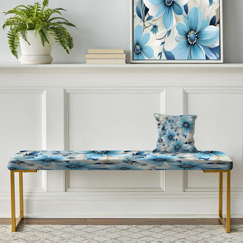Banc rembourré or, Blue Coastal Harmony Floral