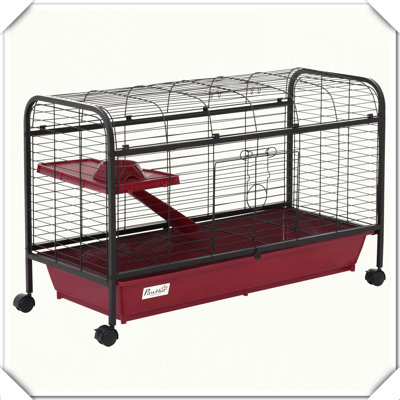 Cage pour petits animaux avec plateforme à roulettes et rampe