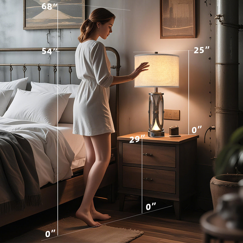 Ensemble de lampes de table de style campagnard de 26 po avec double USB et veilleuse douce Louann (ensemble de 2)