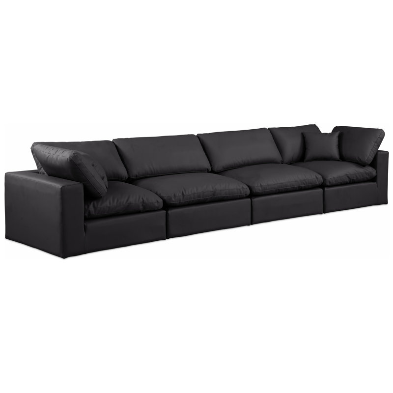 Canapé modulaire 160 po à accoudoirs carrés en similicuir, Cuir végétalien noir