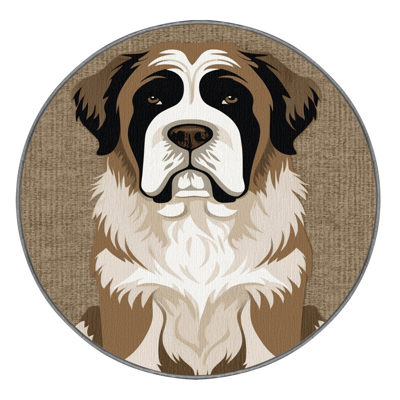 Washable Saint Bernard Dogs Area Rug, Round 5'