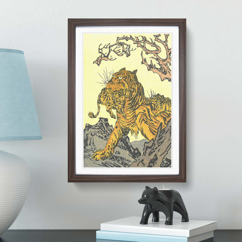 Tora Tiger by Kawanabe Kyosai - Picture Frame Painting Print on MDF, Walnut Framed, 36cm H x 27cm W x 2cm D