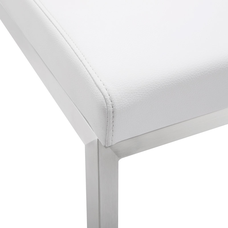Tabouret de comptoir de 26 po Hamby, Simili cuir blanc, Argent argent