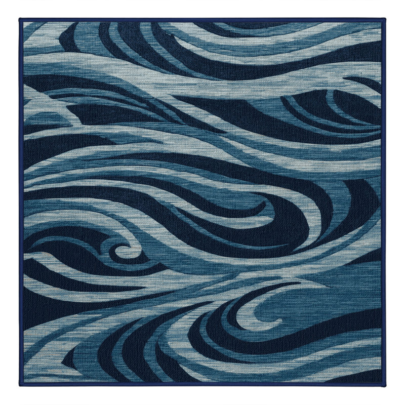  Tapis nautique lavable à motifs abstraits océan, Carré 5 pi