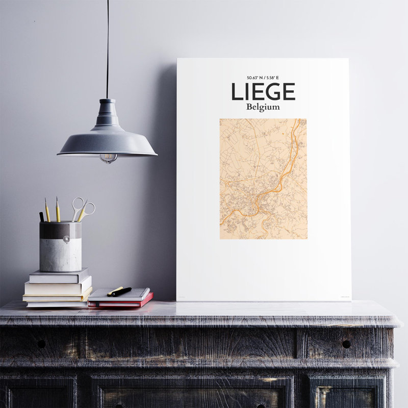 «Liege City Map», impression, Orange / or pâle, H 27,6 po x l 19,7 po