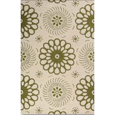 Tapis décoratif en laine nouée à la main à motif floral ludgera