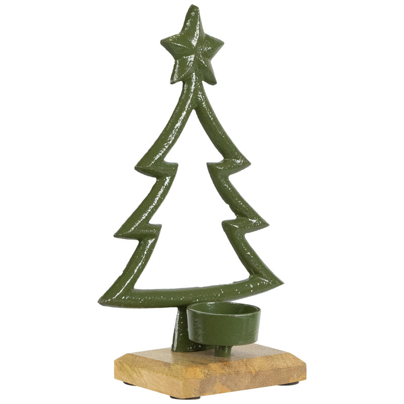 Winter Tree With Star Topper Metal Christmas Tealight Holder - 9.5"
