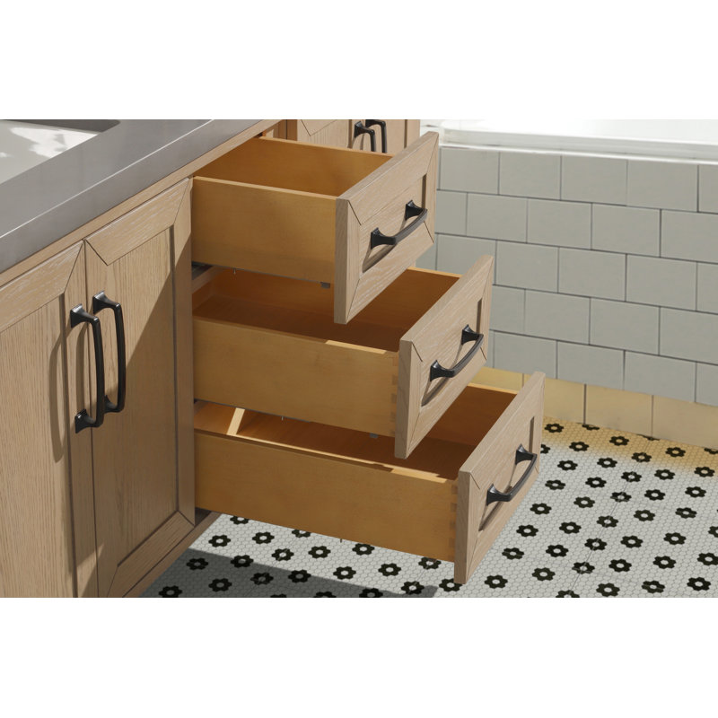 Venice 55" Oak Gray Double Sink Wall-Mount Vanity with Quartz Top