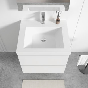  Meuble-lavabo flottant simple 24 po avec lavabo à surface solide Angela