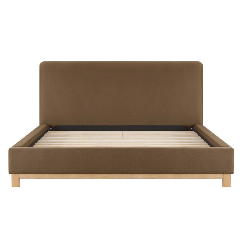 Modern Velvet Upholstered Platform Bed with Slight Wingback Headboard and Solid Wood Frame, Low Profile Design