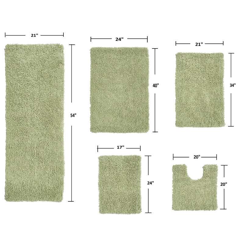 Hazley Plush 100% Cotton 5 Piece Bath Rug Set, Sage