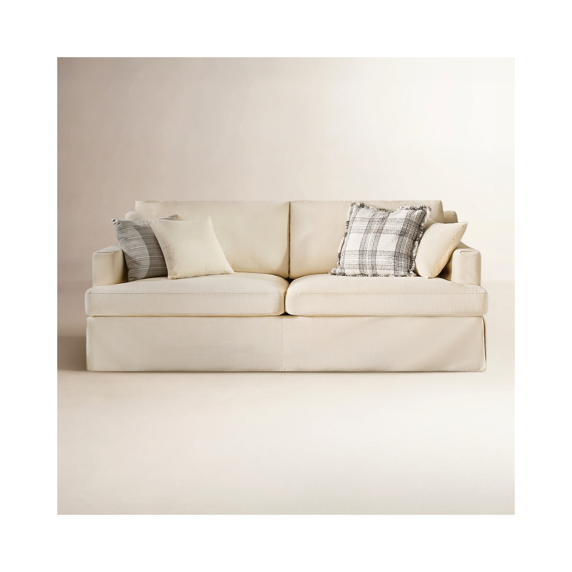 Lucie Isadoro 84"W Farmhouse Fully Assembled Square Arm Slipcovered Sofa With Down Blend Fill, Linen