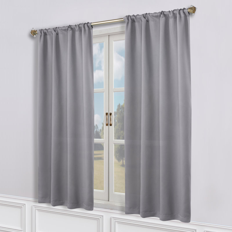 Moriah Millendon Solid Modern Polyester Room Darkening Curtain Pair, 36" W x 63" L, Silver