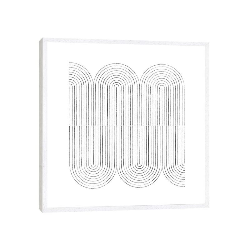 Mid Century Curved Lines - Print on Canvas, 66.04cm H x 66.04cm W x 3.81cm D, White Framed