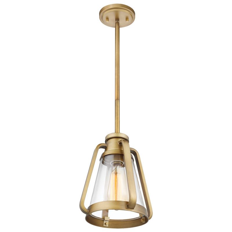Luminaire suspendu conique à 1 lumière Iola, H 9 po x l 7,13 po x P 7,13 po, Laiton naturel