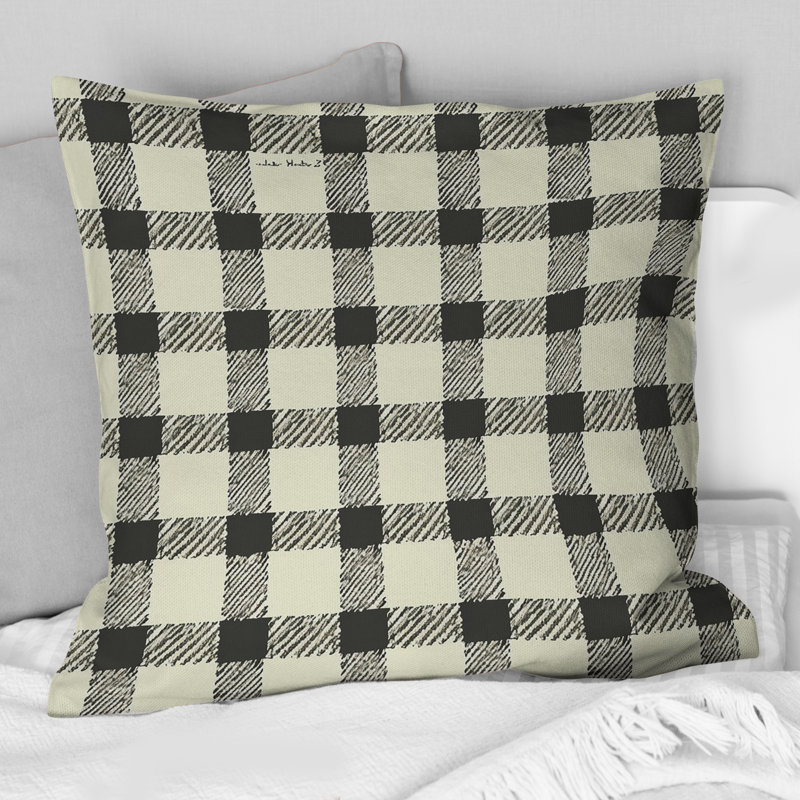 Coussin moderne noir Houndstooth III - moderne, H 16 po x l 16 po