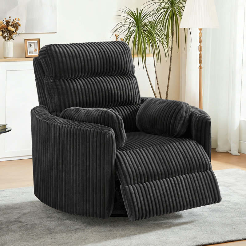 40" Wide Corduroy Recliner with Dual-Motor and Power Headrest,  Modern Swivel & Rocking Nursery Glider Chair, Black, Black