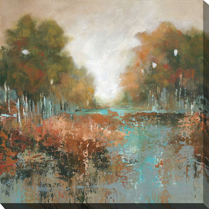 «Autumn Walk» par Carol Robinson - Peinture, L 18 po x H 18 po, Toile tendue