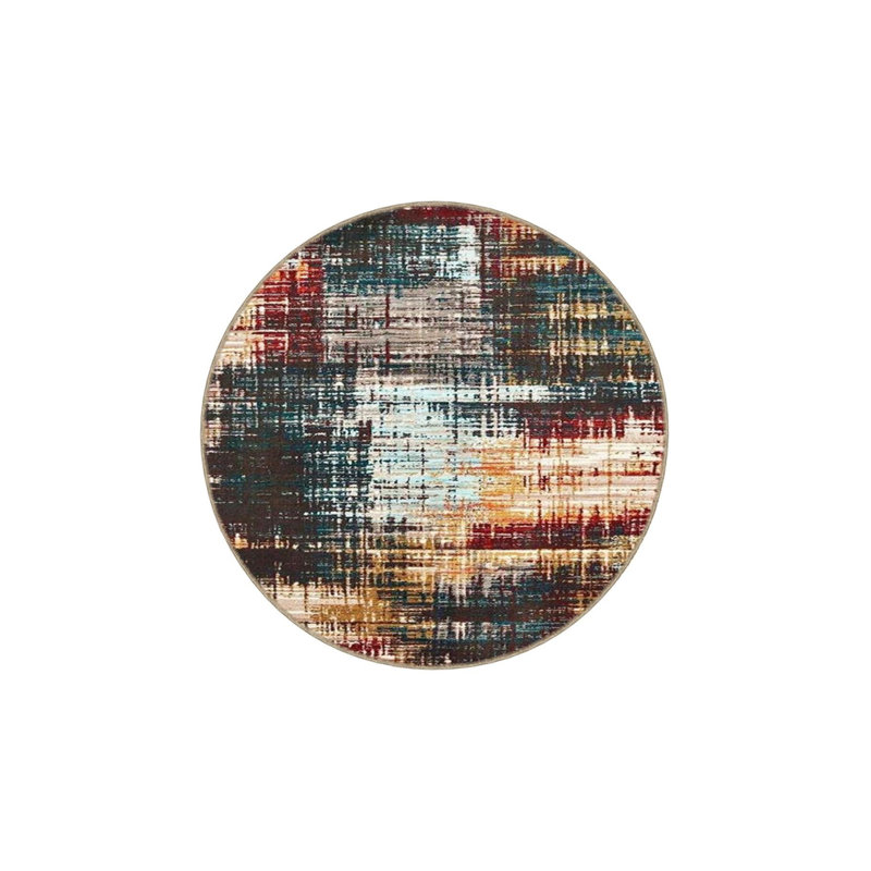 Tapis décoratif tissé à motif géométrique coloré lavable à la machine, Sous-tapis rond 3 pi 3 po inclus