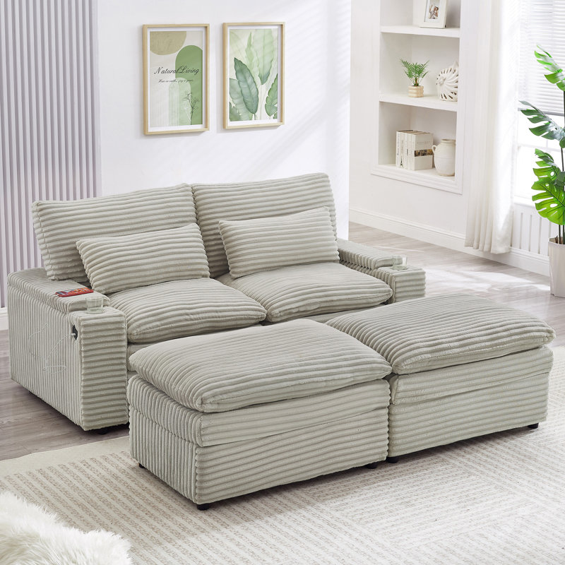 Canapé modulaire, Velours côtelé gris