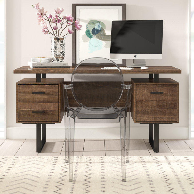 Jazarian Computer Desk, Home Office, Laptop, Left, Right Set-up, Storage Drawers, Work, Brown, 30" H x 60" W x 24" D, Black