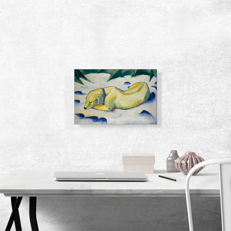 "Chien couché dans la neige 1910" par Franz Marc, reproduction d'art sur toile tendue, H 12 po x l 18 po x P 0,75 po