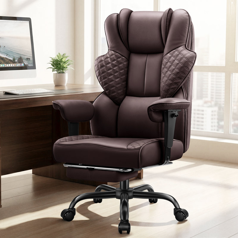  Ergonomic Luxury Office Chair With Footrest, Coffee