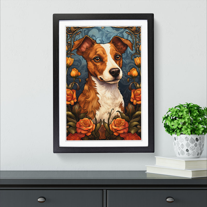 Jack Russell Art Nouveau Art - Framed Print, Black Framed, 46cm H x 34cm W x 2cm D