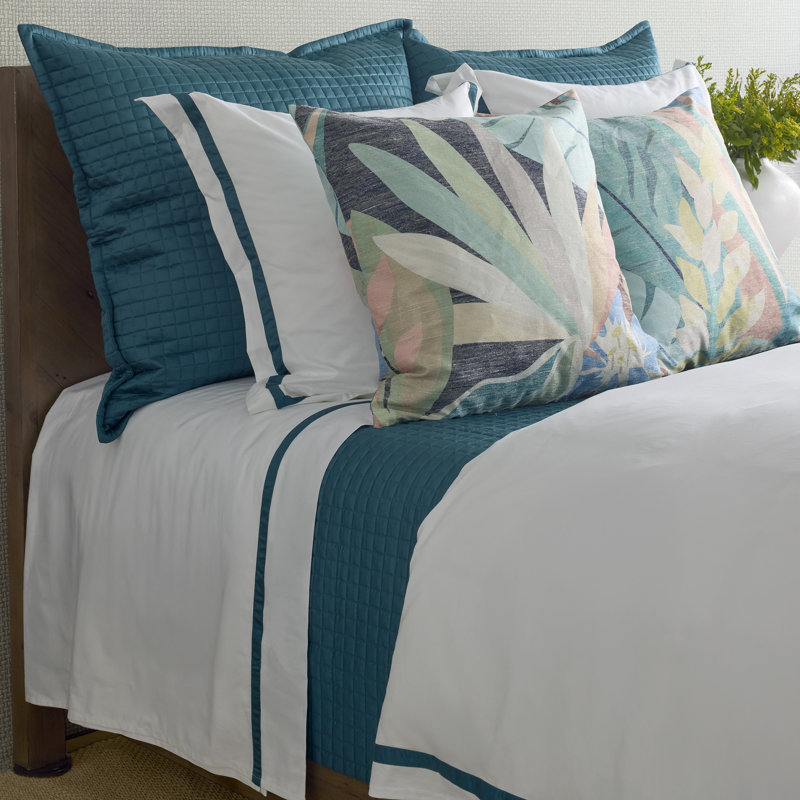Taies d'oreiller en coton et garniture Ready-To-Bed 2.0, Blanc / bleu sarcelle, Ensemble de taies d'oreiller standards