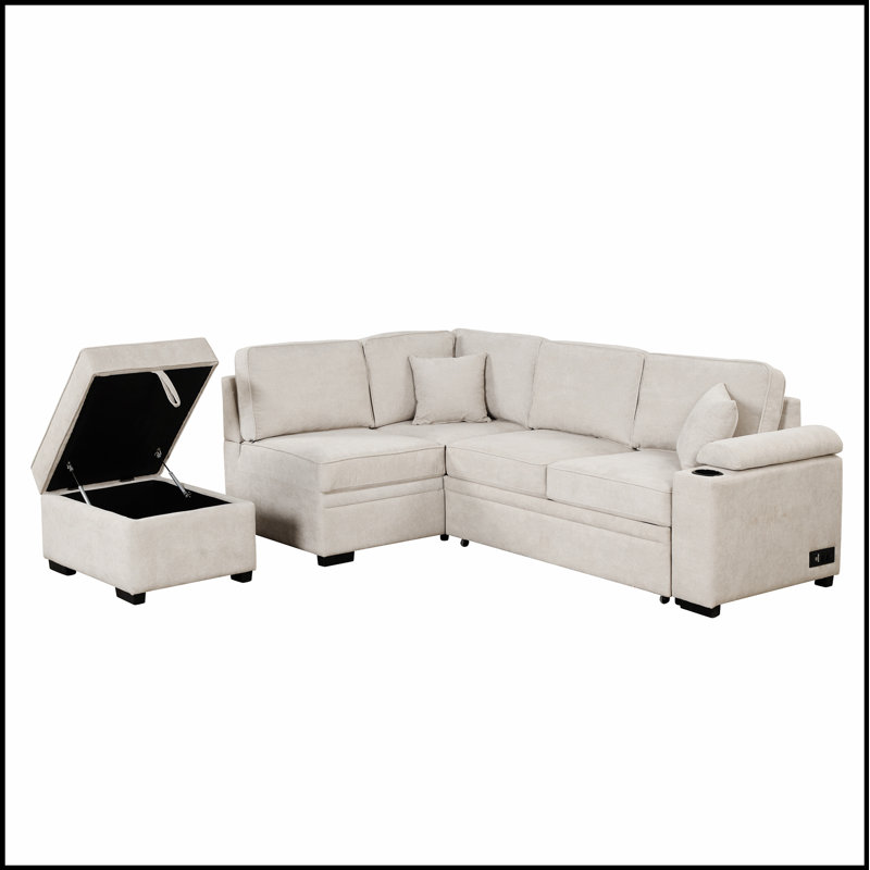 Canapé-lit polyvalent en lin avec repose-pieds pour des espaces compacts et confortables, alliant style et fonctionnalité