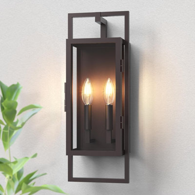 Lanterne murale d'extérieur 21,5 po à 2 lumières L 6,38 po x l 21,46 po x H 7,22 po, applique murale en métal bronze huilé Dusk to Dawn