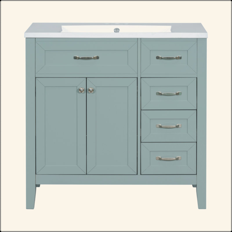 Meuble-lavabo 36 po avec lavabo, armoire de salle de bain avec tiroirs, structure solide et panneau de fibres à densité moyenne