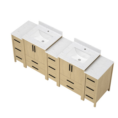 84-Inch Double Sinks Bathroom Vanity With White Countertop, And Plywood, Combinable Units, Drawer Hinges, Easy Assembly Instructions, Modern Minimalist Style 84