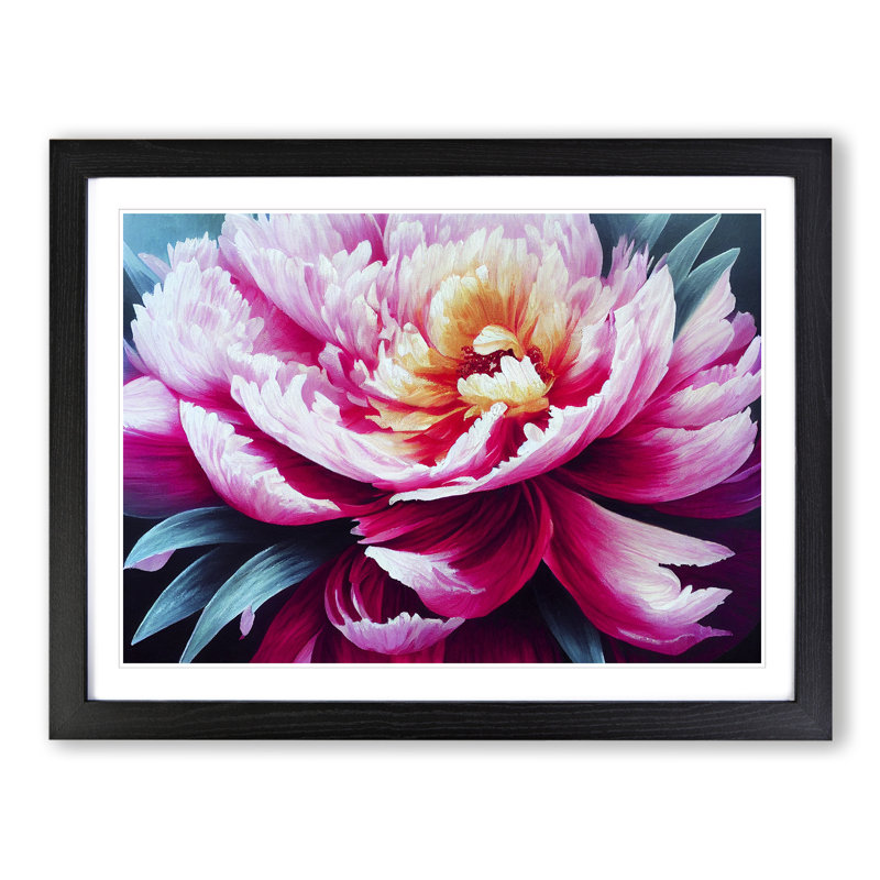 Luscious Peony Flower - Single Picture Frame Print, 46cm H x 64cm W x 2cm D, Black