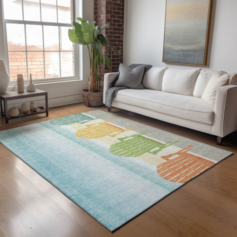 Tapis bleu Cerrito AMF146 lavable à la machine de qualité supérieure, Rectangle de 10 pi x 14 pi