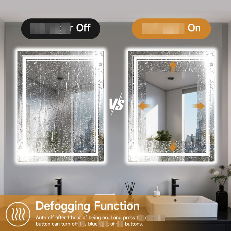 Miroir intelligent 60 po x 36 po pour salle de bain: luminosité réglable de 10% à 100%, 3 options de température de couleur, brouillard intégré et interrupteur d'alimentation, compatibilité avec interrupteur mural, Ul, longue durée trempé de 4 mm