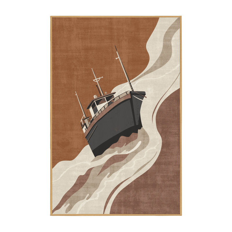 Machine Washable Potts River Barge Scandinavian Rug in Brown – LightBrown Binding, 8x12