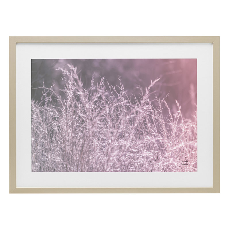 Pink Morning Gentle Meadow Framed Print Under Glass, design by Nathan Larson, 14 x 20, Harvest Pine Under Glass Framed