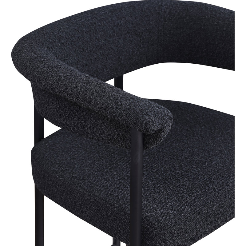 Fehrat Upholstered Counter Stool with Metal Frame, Black Boucle Fabric