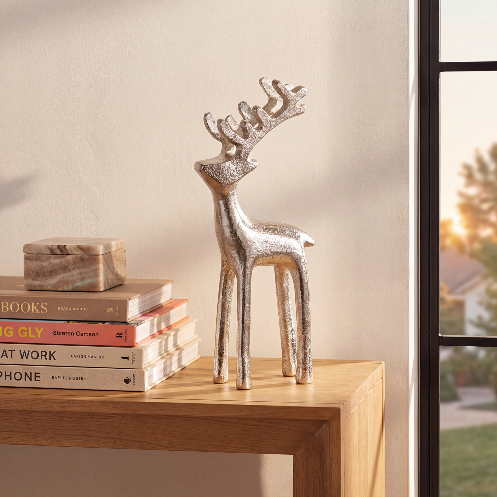 Large Reindeer Silhouette Figurine, Silver